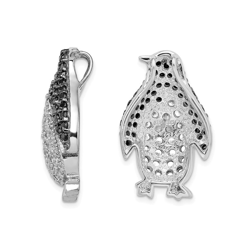 Sterling Silver Penguin Charm Pendant Necklace with Black and White Synthetic Cubic Zirconia (CZ) Image 3