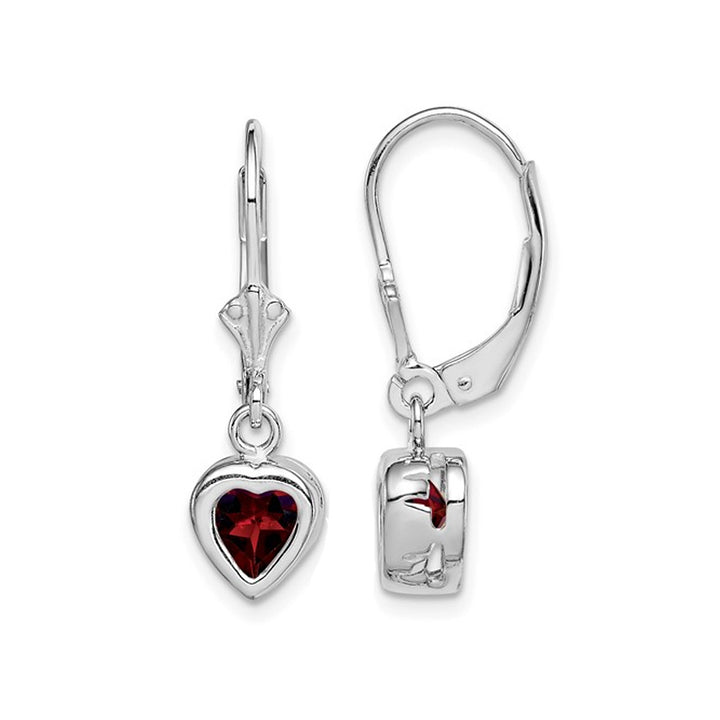 Natural Garnet Drop Heart Earrings 1.50 Carat (ctw) in Sterling Silver Image 1