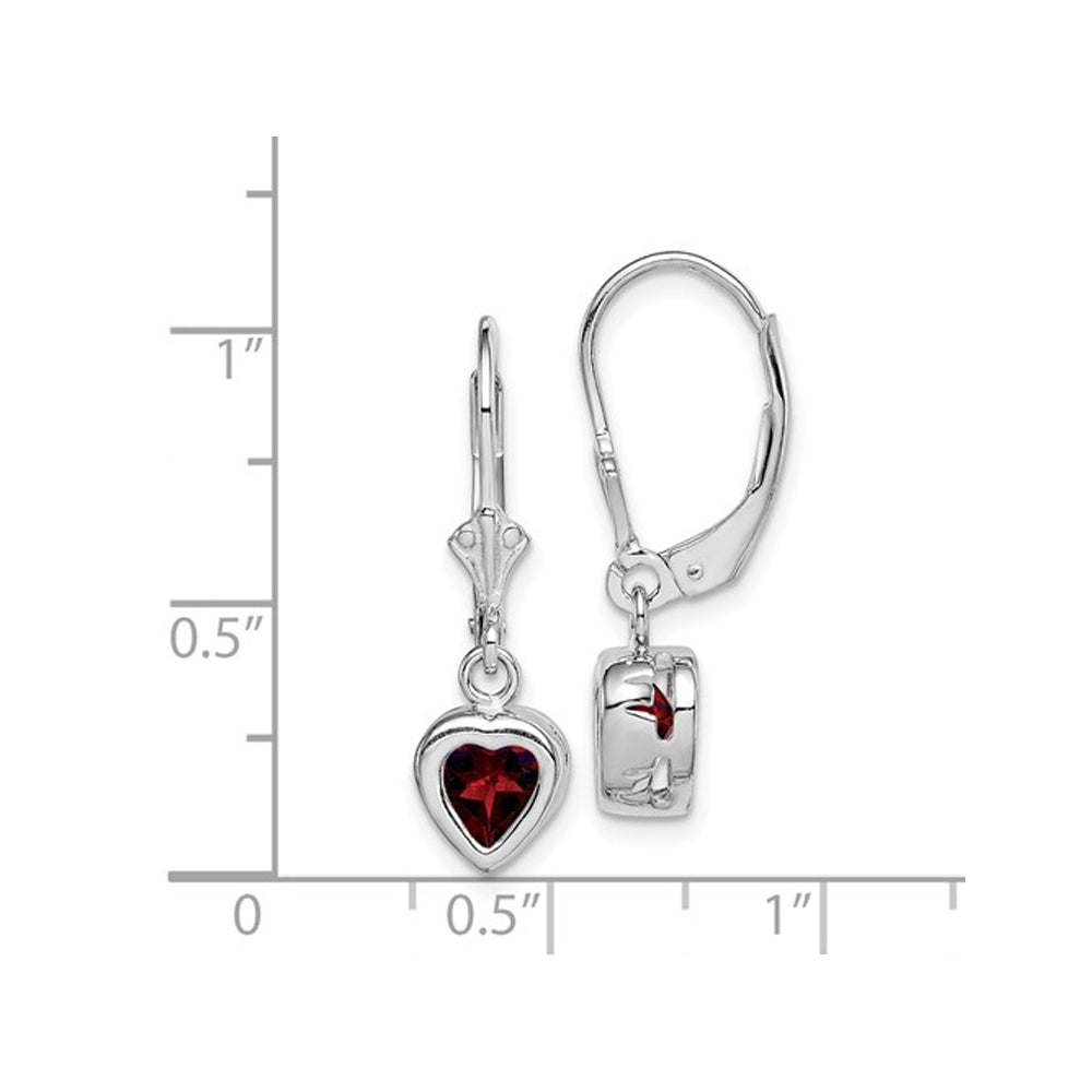 Natural Garnet Drop Heart Earrings 1.50 Carat (ctw) in Sterling Silver Image 3