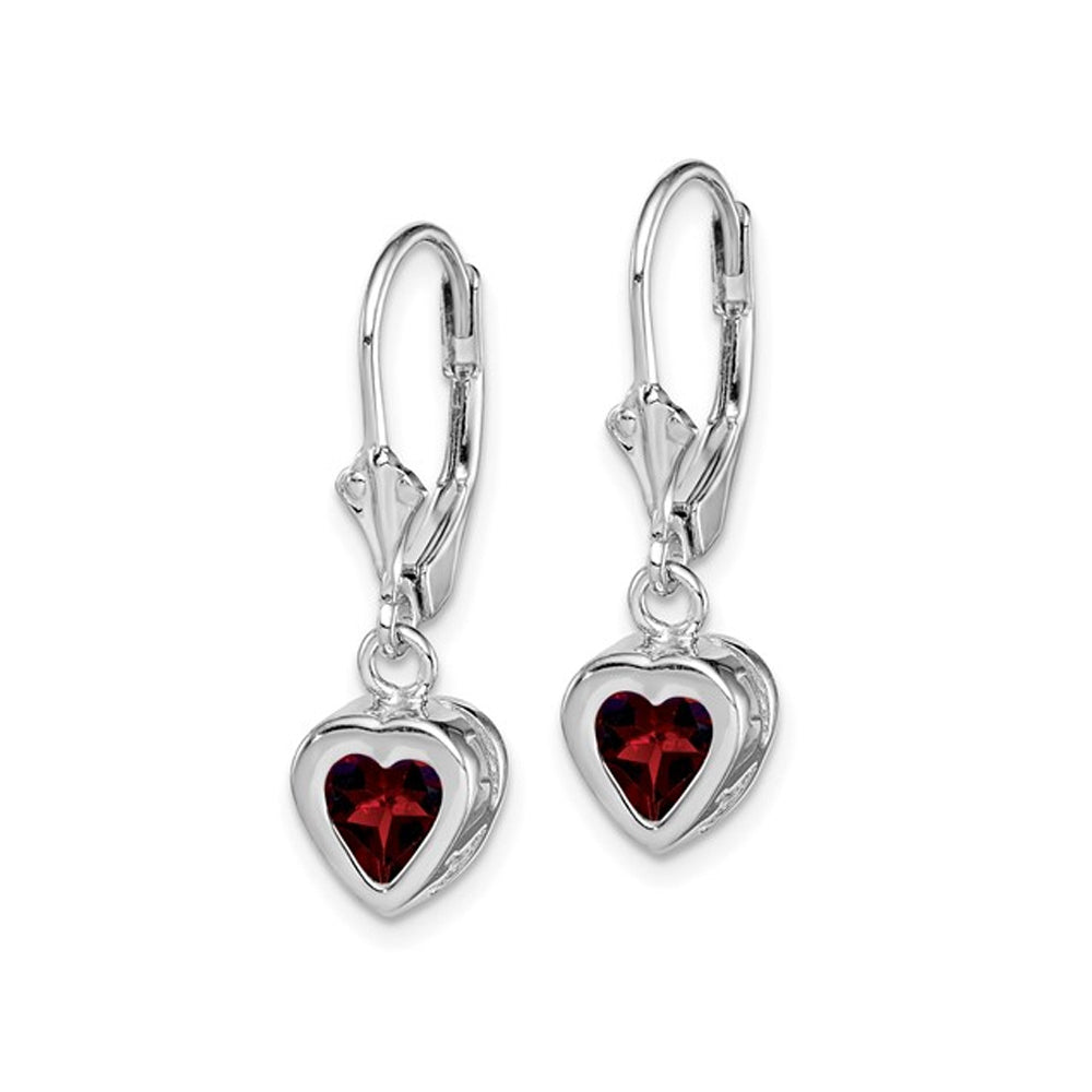 Natural Garnet Drop Heart Earrings 1.50 Carat (ctw) in Sterling Silver Image 4