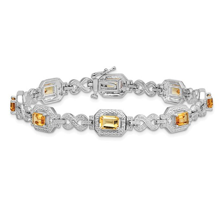 Natural Emerald-Cut Citrine Infinity Bracelet 4.30 Carat (ctw) in Rhodium Plated Sterling Silver Image 1