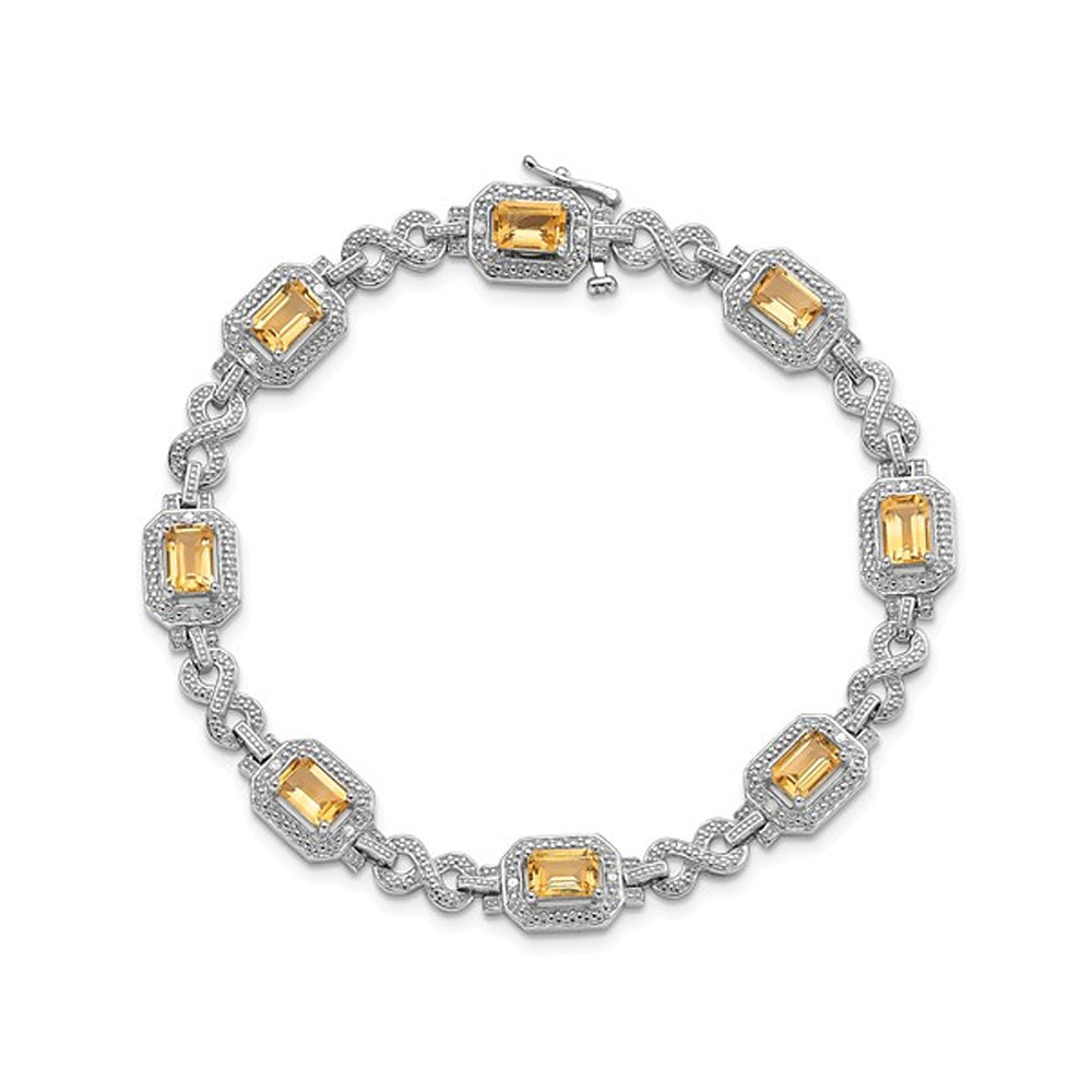 Natural Emerald-Cut Citrine Infinity Bracelet 4.30 Carat (ctw) in Rhodium Plated Sterling Silver Image 3