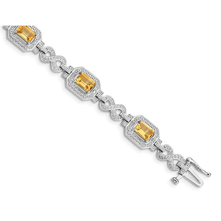 Natural Emerald-Cut Citrine Infinity Bracelet 4.30 Carat (ctw) in Rhodium Plated Sterling Silver Image 2