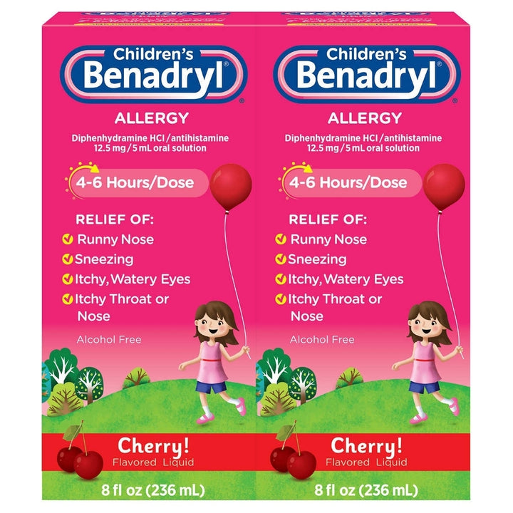 Childrens Benadryl Allergy Liquid Cherry 8 Fluid Ounces (2 Count) Image 1