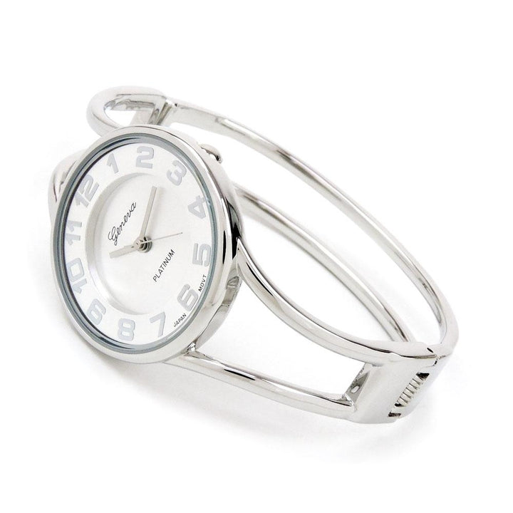 Silver Round Face Metal Double Band Fashion Womens Bangle Cuff Watch Image 3