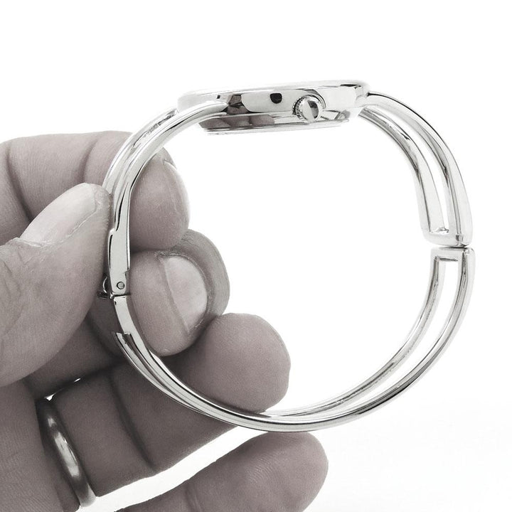 Silver Round Face Metal Double Band Fashion Womens Bangle Cuff Watch Image 7