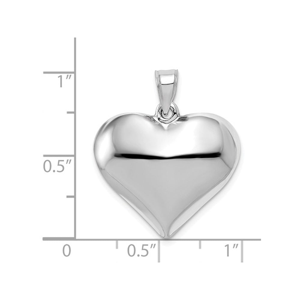 14K White Gold Puffed Heart Pendant Necklace with Chain Image 2