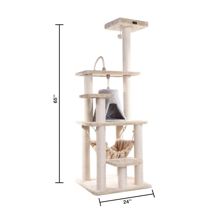 Armarkat Cat Tree Model A6501 Beige Real Wood 65" with Hammock and Condo Image 3