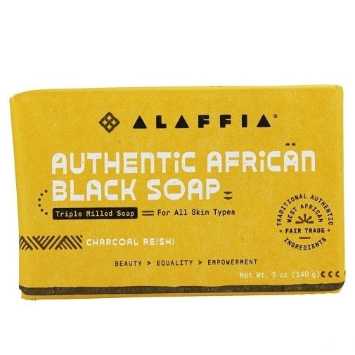 Alaffia Authentic African Black Bar Soap Triple Milled Charcoal Reishi Image 1