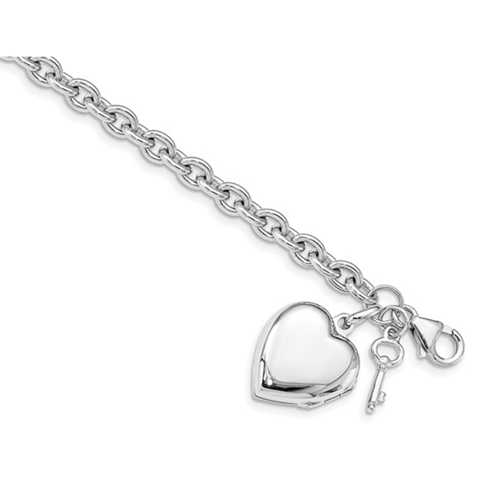 Sterling Silver Puffed Heart Locket Bracelet with Keys Image 1