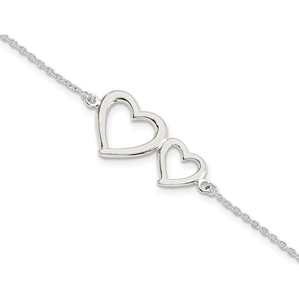 Sterling Silver Polished Two Hearts Bracelet Image 1