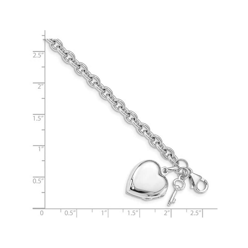 Sterling Silver Puffed Heart Locket Bracelet with Keys Image 2