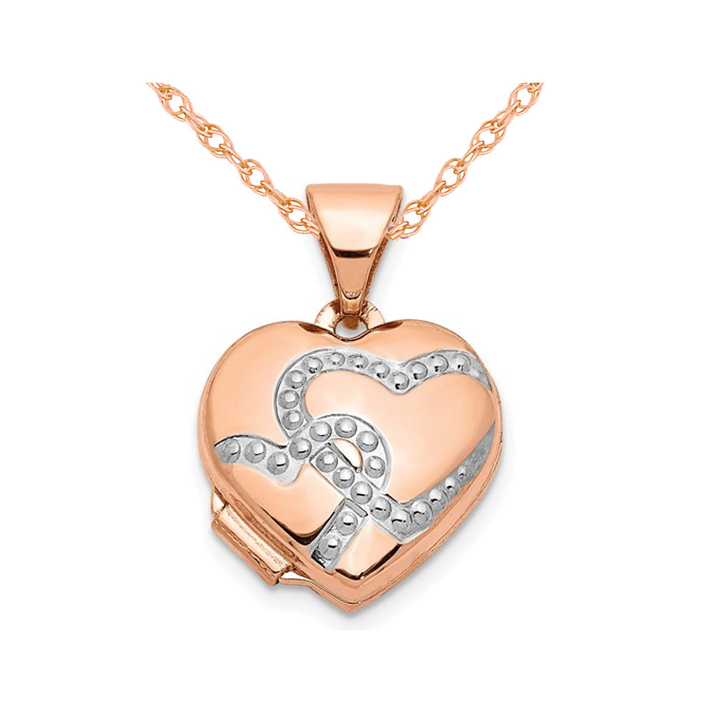 14K Rose Pink Gold Heart Locket Pendant Necklace with Chain Image 1