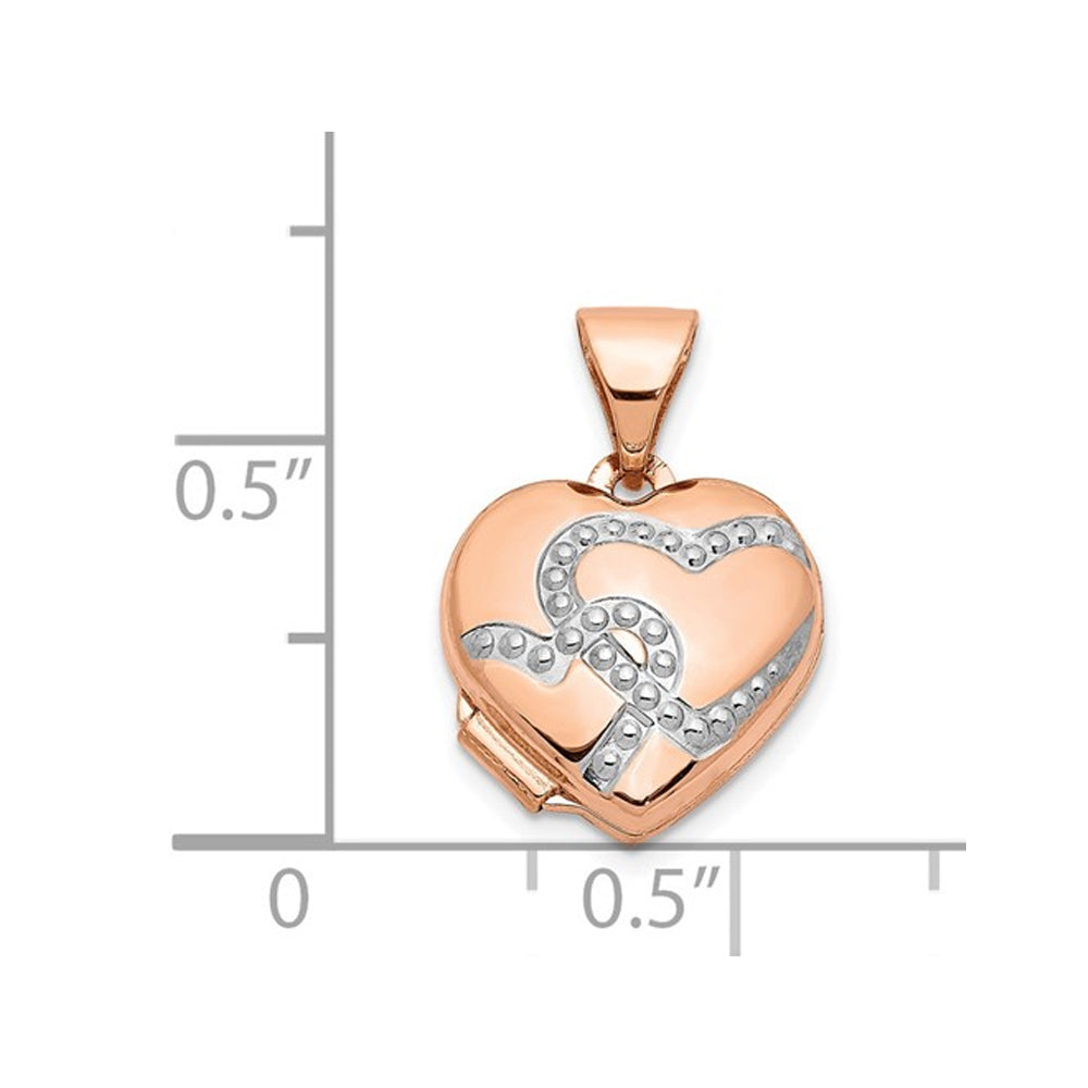 14K Rose Pink Gold Heart Locket Pendant Necklace with Chain Image 2