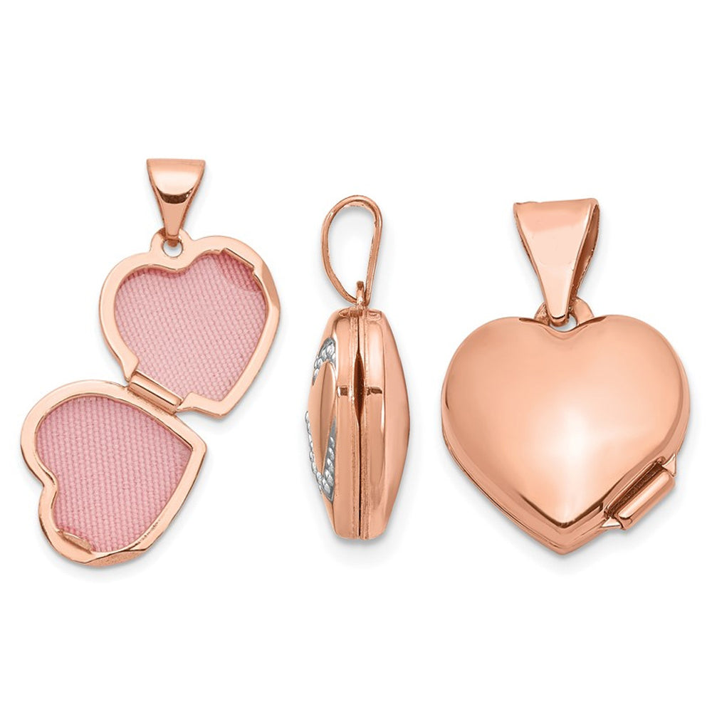 14K Rose Pink Gold Heart Locket Pendant Necklace with Chain Image 3