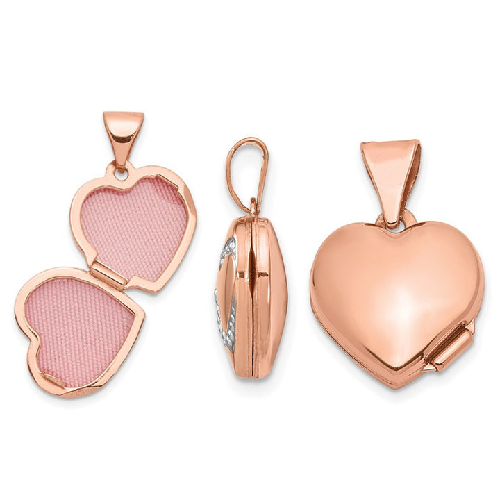 14K Rose Pink Gold Heart Locket Pendant Necklace with Chain Image 3