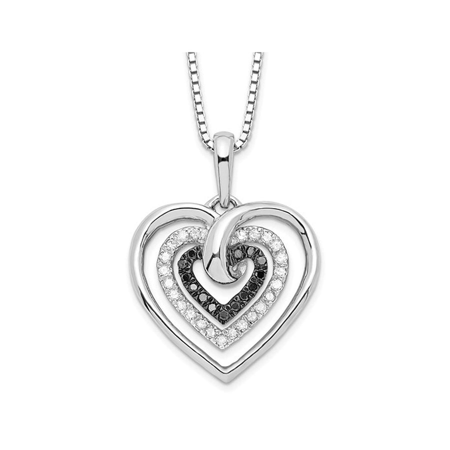 1/4 Carat (ctw) Black and White Diamond Triple Heart Pendant Necklace in Sterling Silver with Chain Image 1