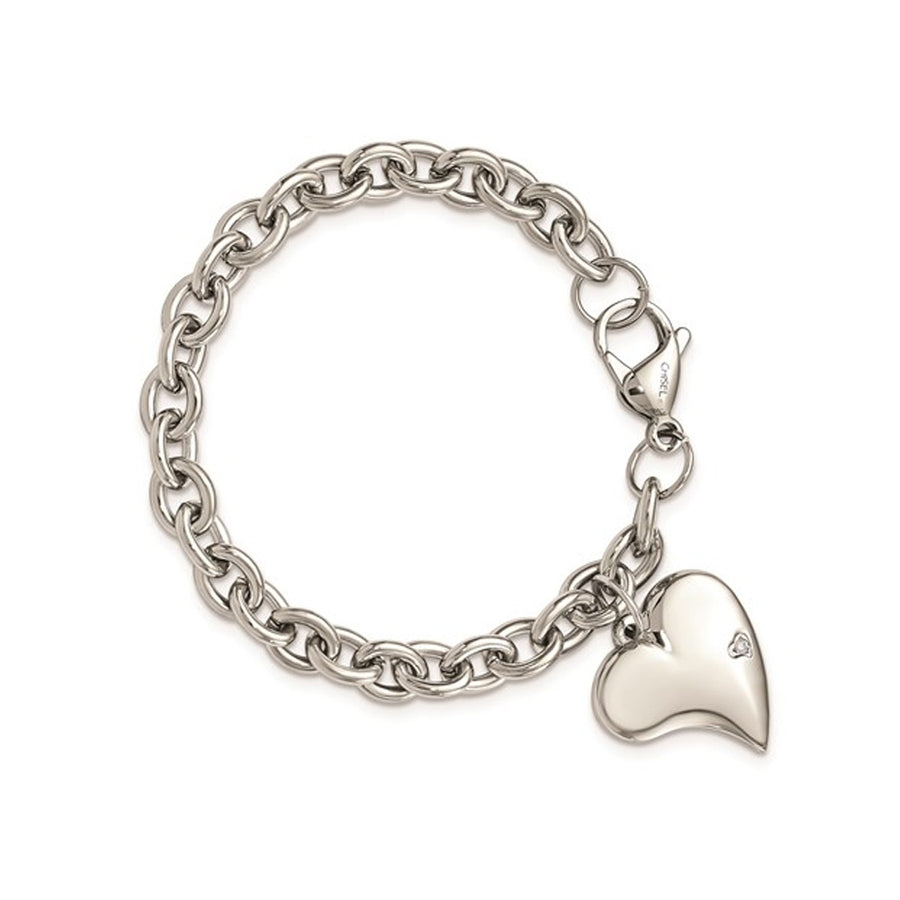 Stainless Steel Heart Charm Link Bracelet 7.5 Inches Image 1