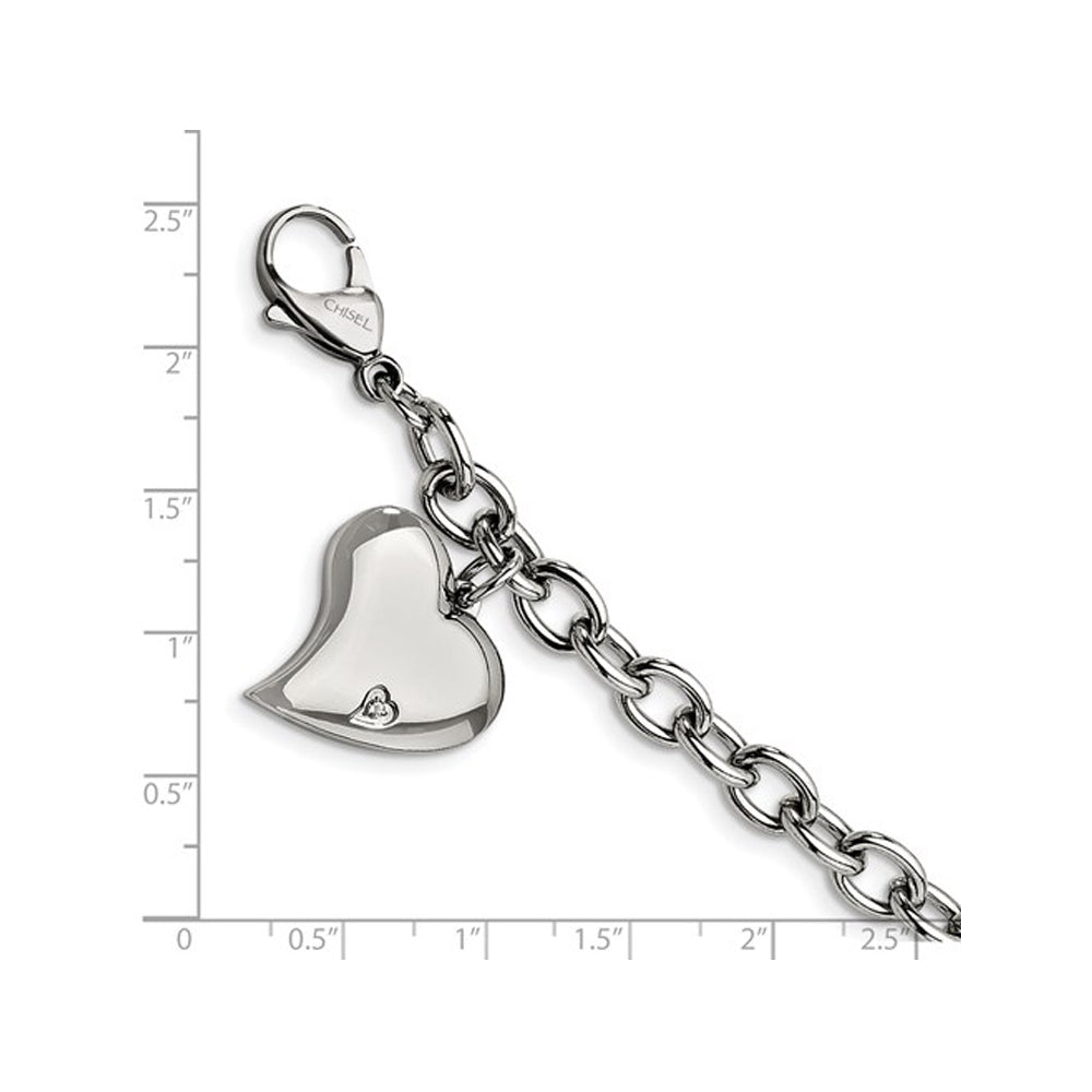 Stainless Steel Heart Charm Link Bracelet 7.5 Inches Image 2