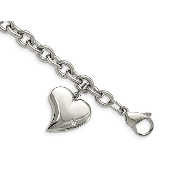 Stainless Steel Heart Charm Link Bracelet 7.5 Inches Image 3