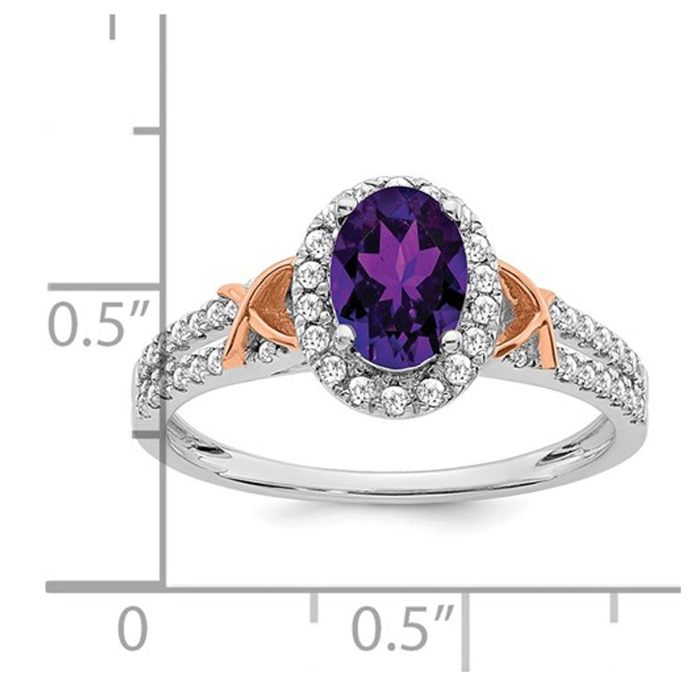 1.00 Carat (ctw) Amethyst Halo Ring with Diamonds in 14K White Gold Image 2