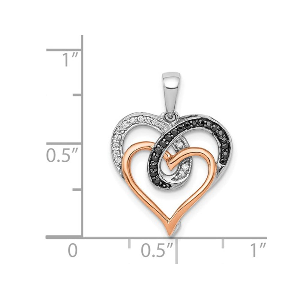 1/10 Carat (ctw) Black and White Diamond Double Heart Pendant Necklace in 14K White and Rose Gold with Chain Image 2