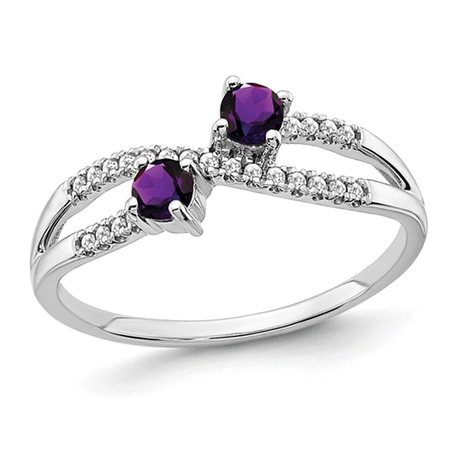 1/5 Carat (ctw) Twin-Stone Amethyst Ring in 14K White Gold Image 1