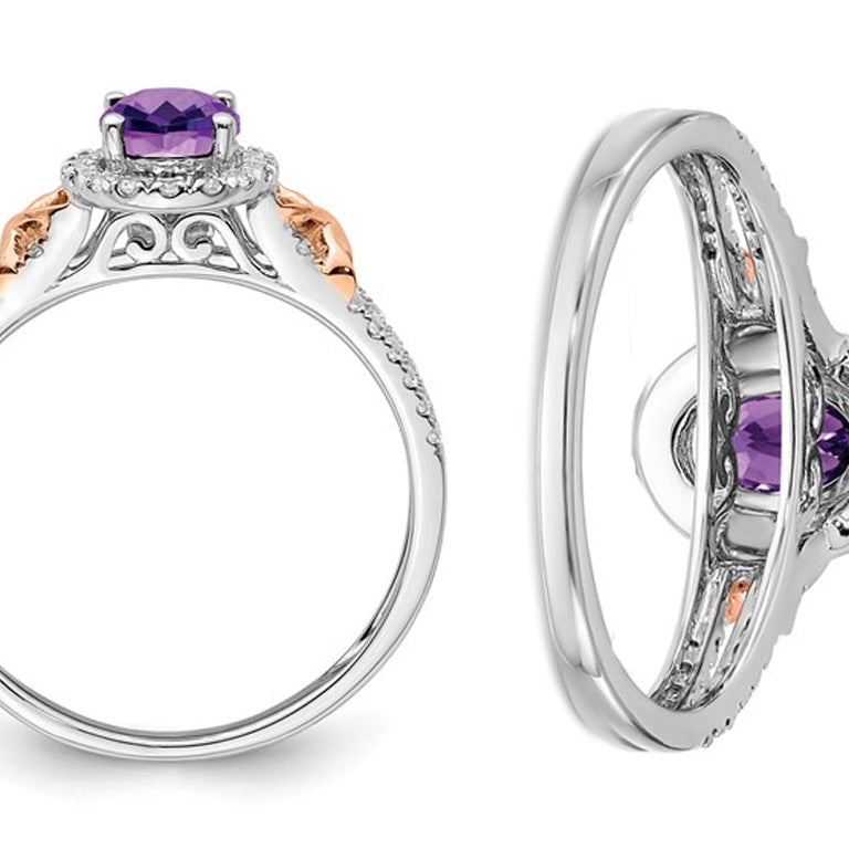 1.00 Carat (ctw) Amethyst Halo Ring with Diamonds in 14K White Gold Image 3
