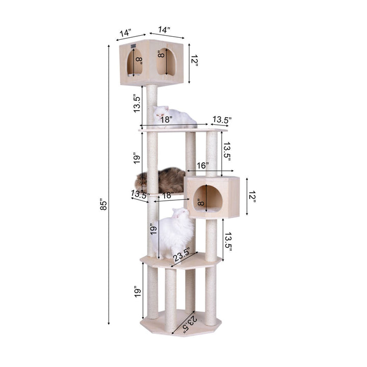 Armarkat Premium Scots Pine 85-Inch Cat Tree with Five Levels, Two Condos Image 3