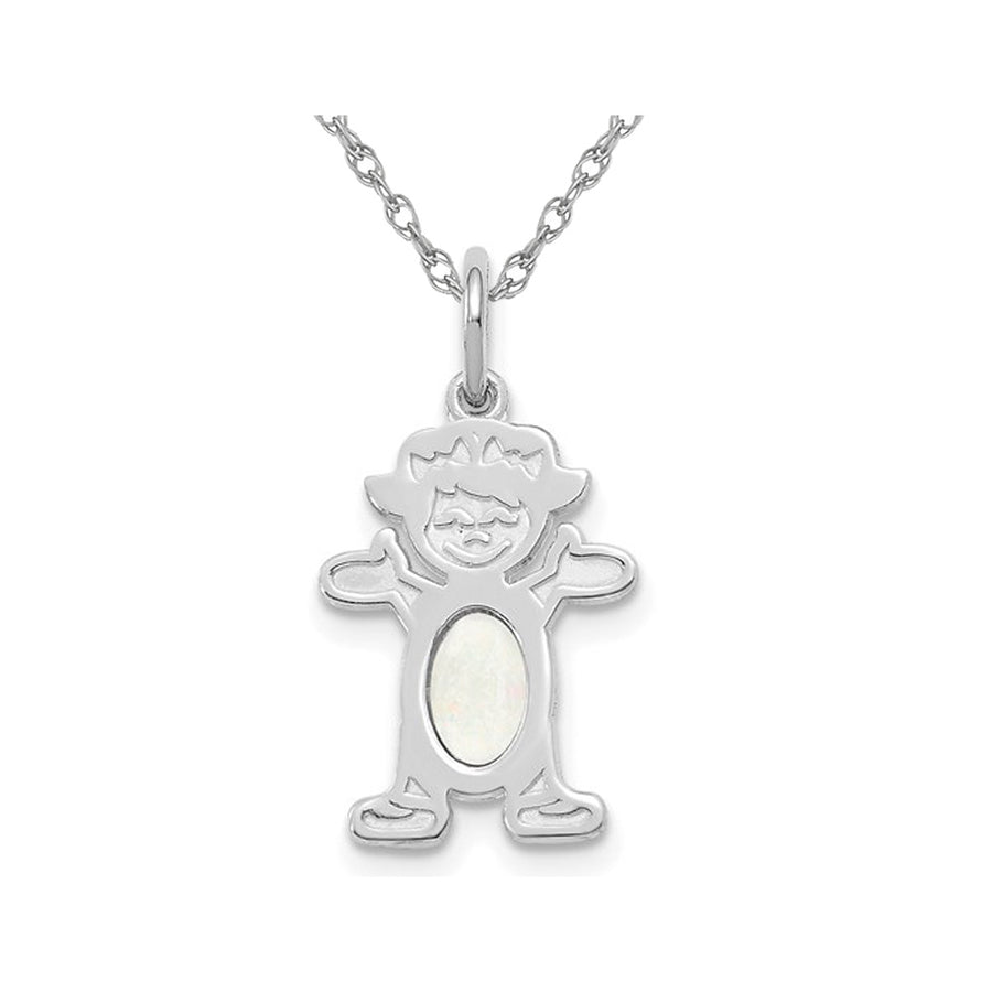 1/4 carat (ctw) Natural Opal Child Girl Charm Pendant Necklace in 14K White Gold with Chain Image 1