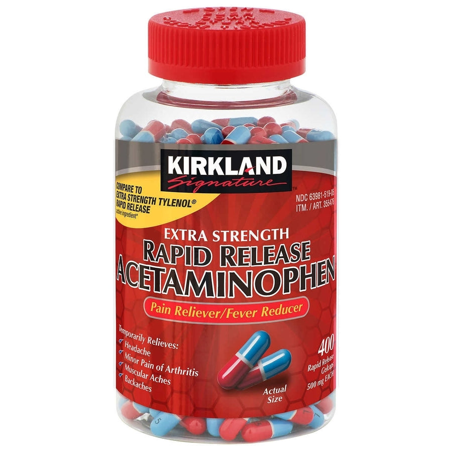 Kirkland Signature Rapid Release Acetaminophen 500 mg. 400 Gelcaps Image 1