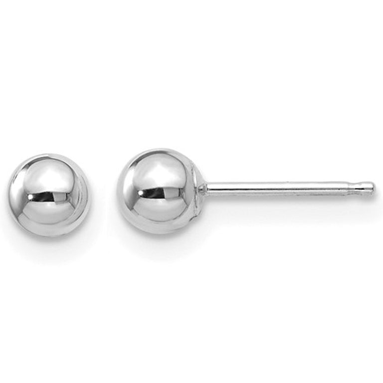 Small Gold Button Ball 4mm Stud Earrings in 14K White Gold Image 1