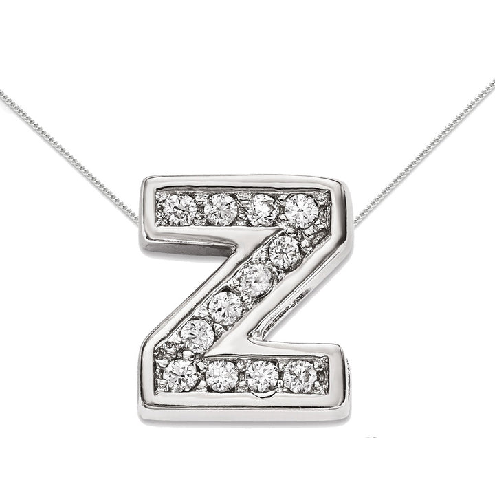 Sterling Silver Letter Z Initial Charm Pendant Necklace with Cubic Zirconia (CZ) (CZ) and chain Image 1