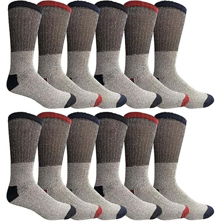 Mens Big and Tall Thermal Insulated Crew Socks 12 Pair Warm Thick Lined Size 10-15 Image 1