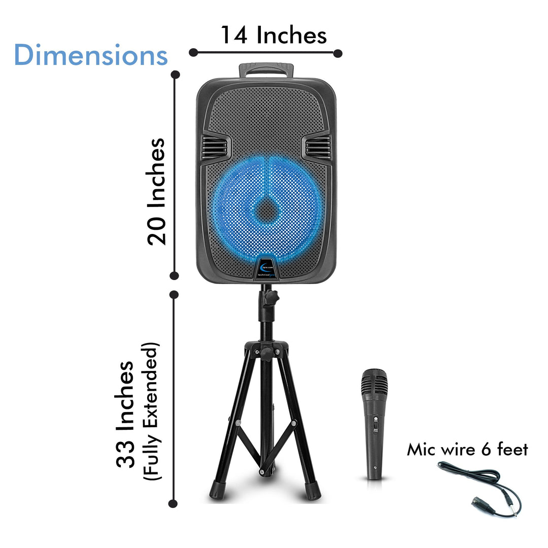 Technical Pro 12 Inch Bluetooth LED Speaker 2000 Watts Rechargeable Tripod Included Image 4