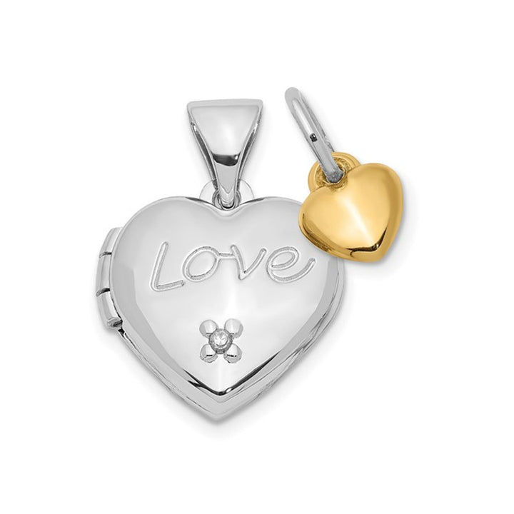 Heart Charm and Heart Locket Pendant Necklace in Sterling Silver with Gold Plating Image 3