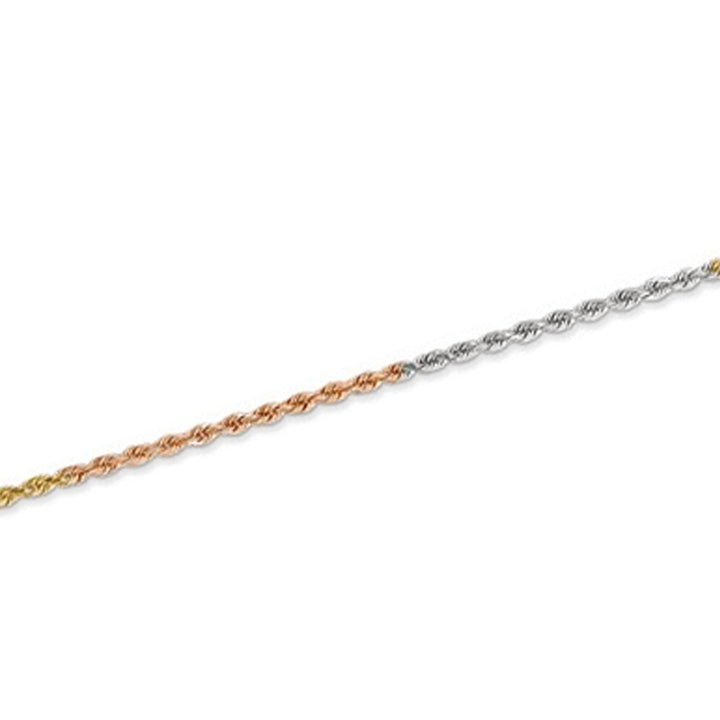 Diamond Cut Rope Chain Anklet in 14K Yellow White and Pink Gold 9 Inches Image 4