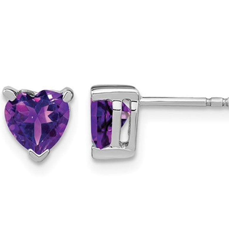 14K White Gold 1.50 Carat (ctw) Solitaire Amethyst Heart Earring Image 1