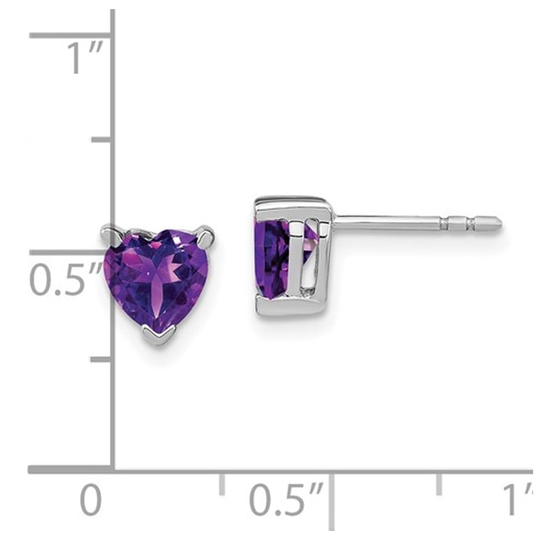 14K White Gold 1.50 Carat (ctw) Solitaire Amethyst Heart Earring Image 2