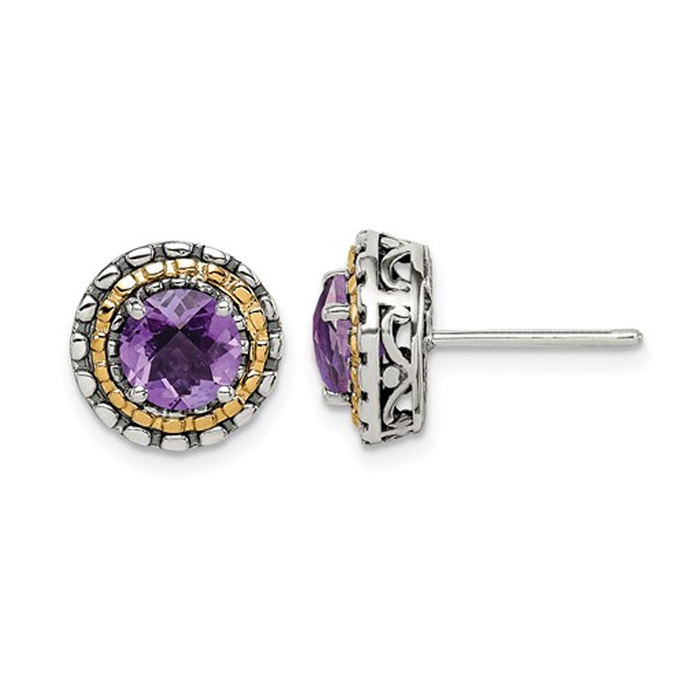 2.00 Carat (ctw) Amethyst Earrings in Sterling Silver with 14K Gold Accents Image 1