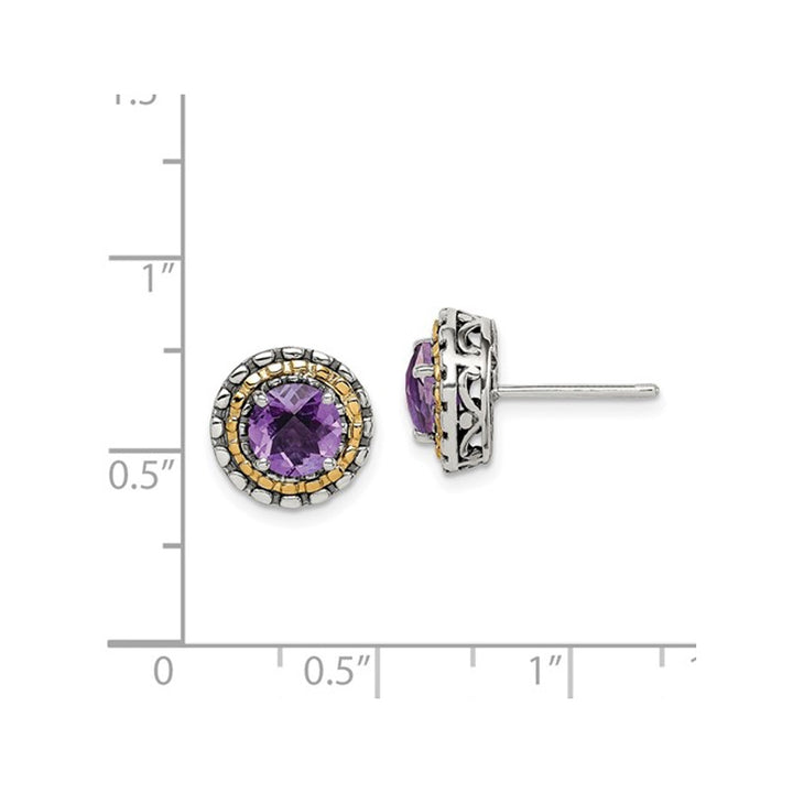 2.00 Carat (ctw) Amethyst Earrings in Sterling Silver with 14K Gold Accents Image 2