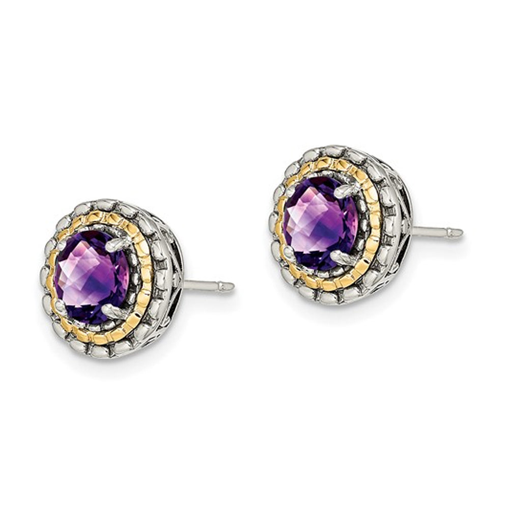 2.00 Carat (ctw) Amethyst Earrings in Sterling Silver with 14K Gold Accents Image 3