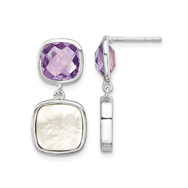 3.90 Carat (ctw) Amethyst and Mother of Pearl Dangle Earrings in Sterling Silver Image 1