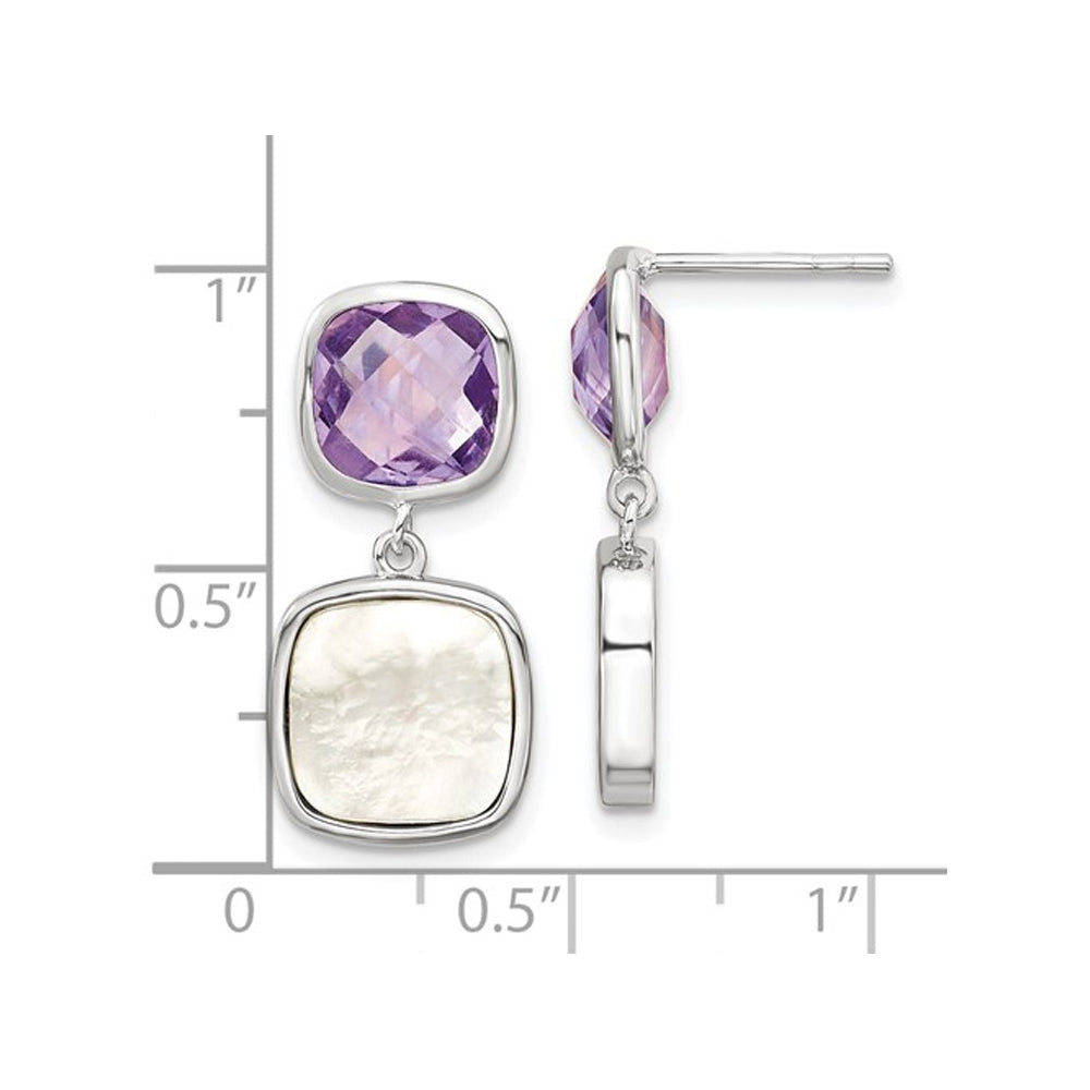 3.90 Carat (ctw) Amethyst and Mother of Pearl Dangle Earrings in Sterling Silver Image 2