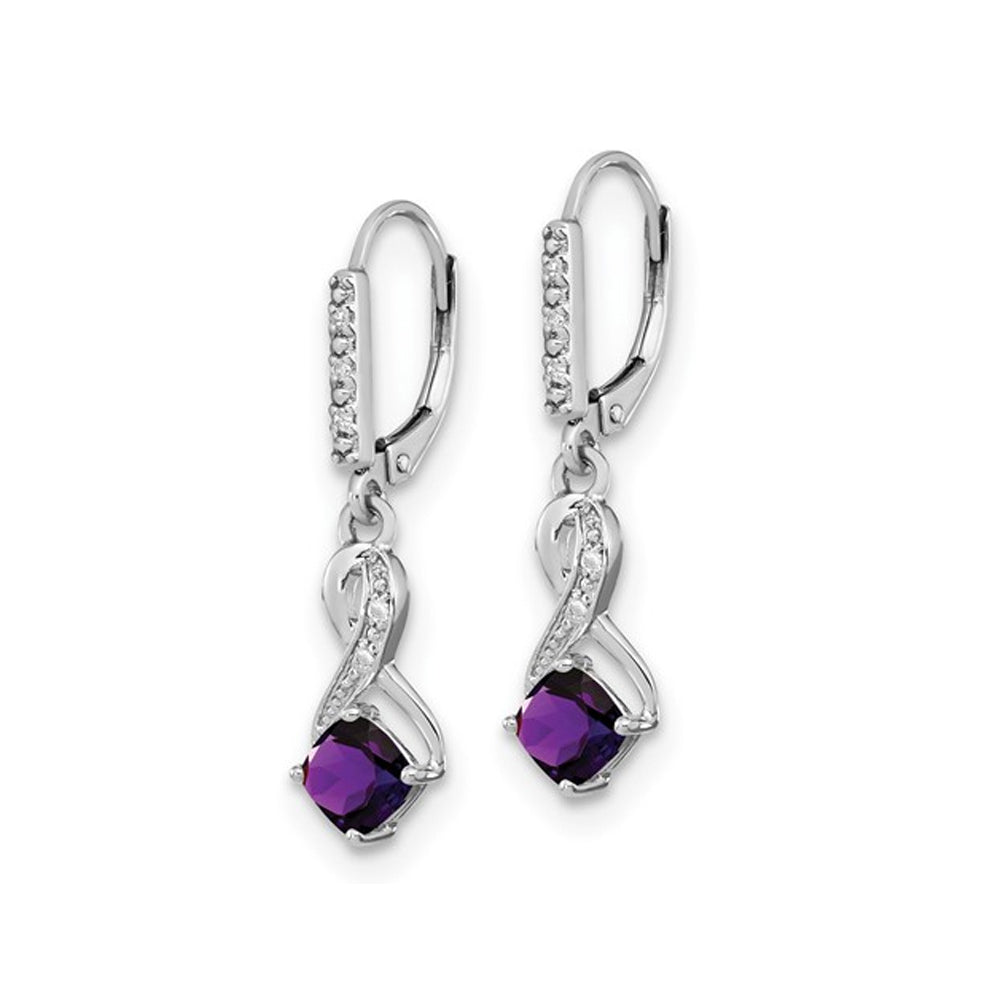 2/5 Carat (ctw) Square Amethyst Drop Earrings in Sterling Silver with Accent Diamonds Image 2