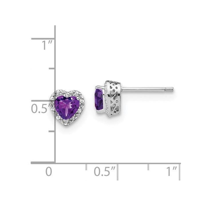 4/5 Carat (ctw) Amethyst Heart Earrings in Sterling Silver with Diamonds Image 2