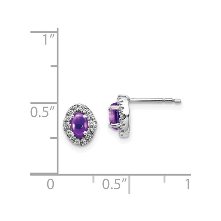 14K White Gold Solitaire 7/10 Amethyst Cabochon Earrings with Diamonds Image 3