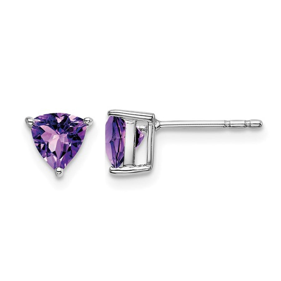 1.02 carat (ctw) Trillion-Cut Amethyst Solitaire Earrings in 14K White Gold Image 1