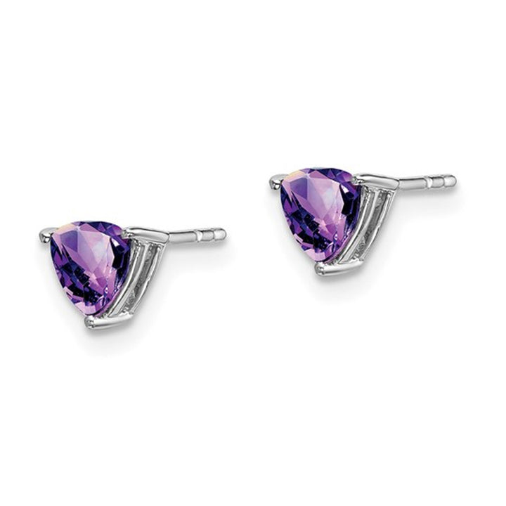 1.02 carat (ctw) Trillion-Cut Amethyst Solitaire Earrings in 14K White Gold Image 3