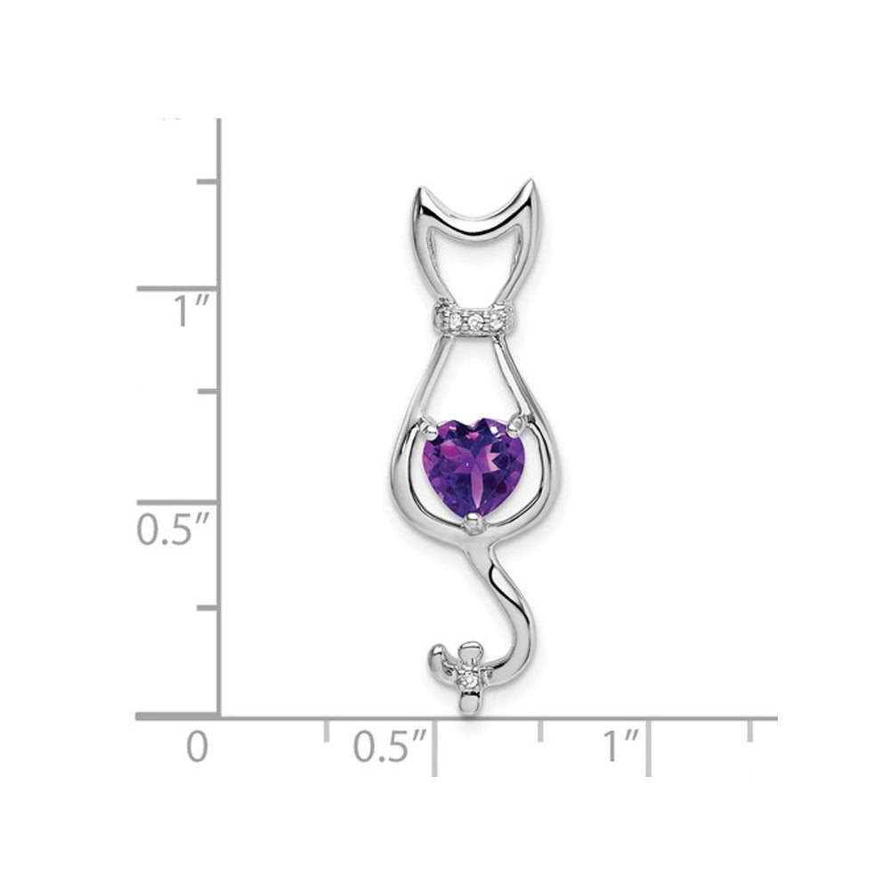 1.00 Carat (ctw) Amethyst Cat Pendant Necklace in 10K White Gold with Chain Image 2